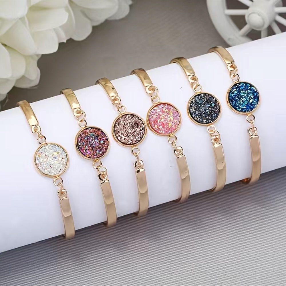 White Druzy Crystal Adjustable Bracelet - Picture 2 of 3